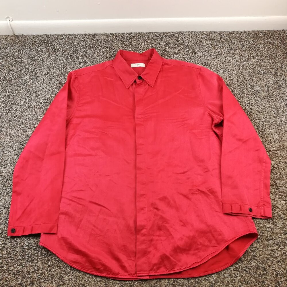 Billy Reid Shirt Washable Silk Long Sleeve Button Up Red Mens Large